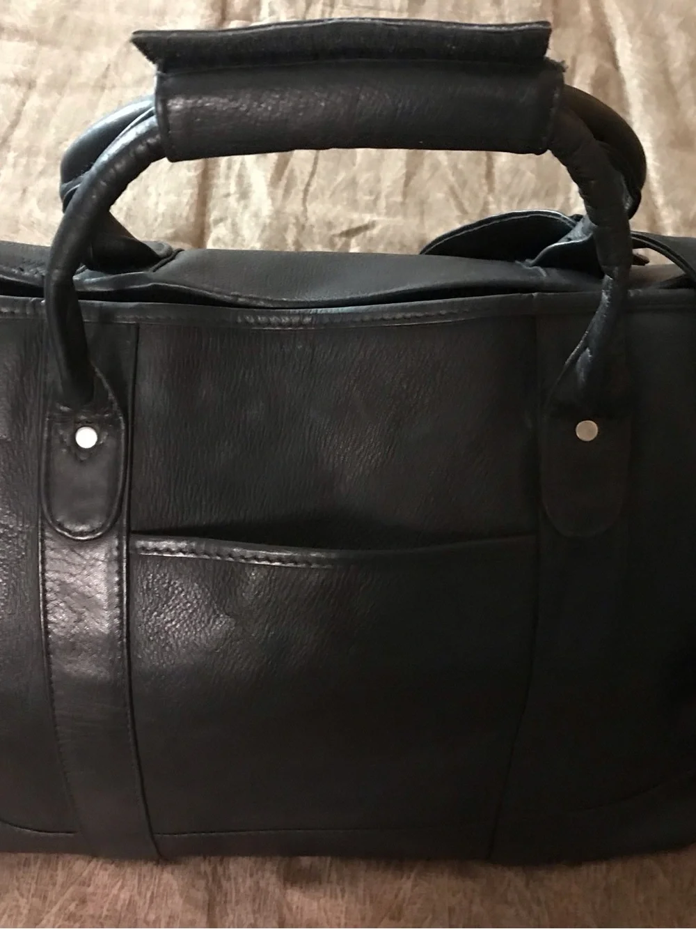 latico Black Leather Business Briefcase with Front Slip Pocket